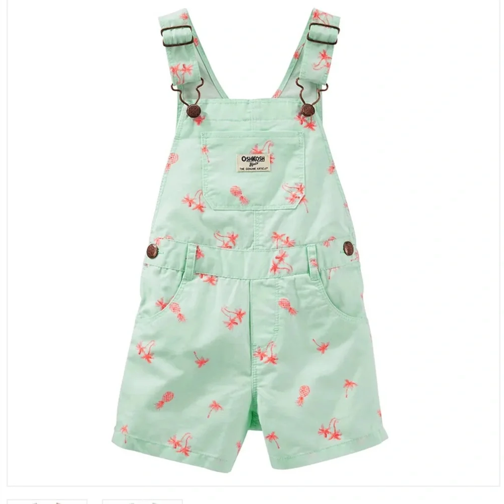 Oshkosh B’Gosh Shortalls Size‎ 12 Months Pineapples Palm Trees Cool Mint Summer
